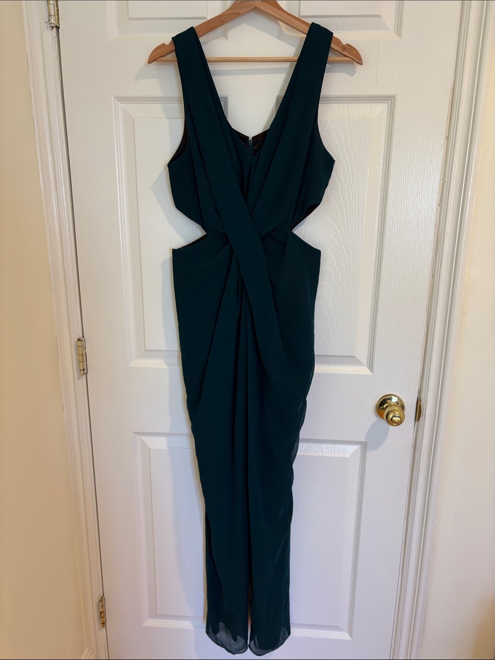 RACHEL Rachel Roy Dark Teal Twist-Front Cutout Jumpsuit